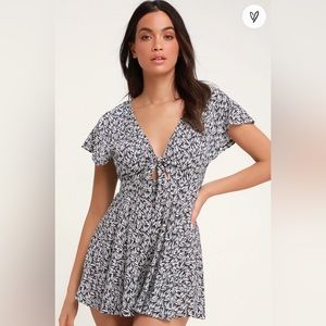 Lulus Dondi Navy Blue and White Print Romper